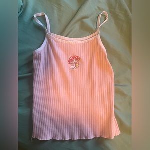 ADORABLE LIGHT PINK/TAN MUSHROOM CAMISOLE… ribbed, stretchy, and crazy comfy 🍄